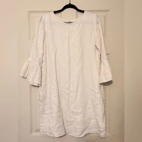 100% Linen Crown Linen Designs White Linen Shift Dress - Picture 1 of 5